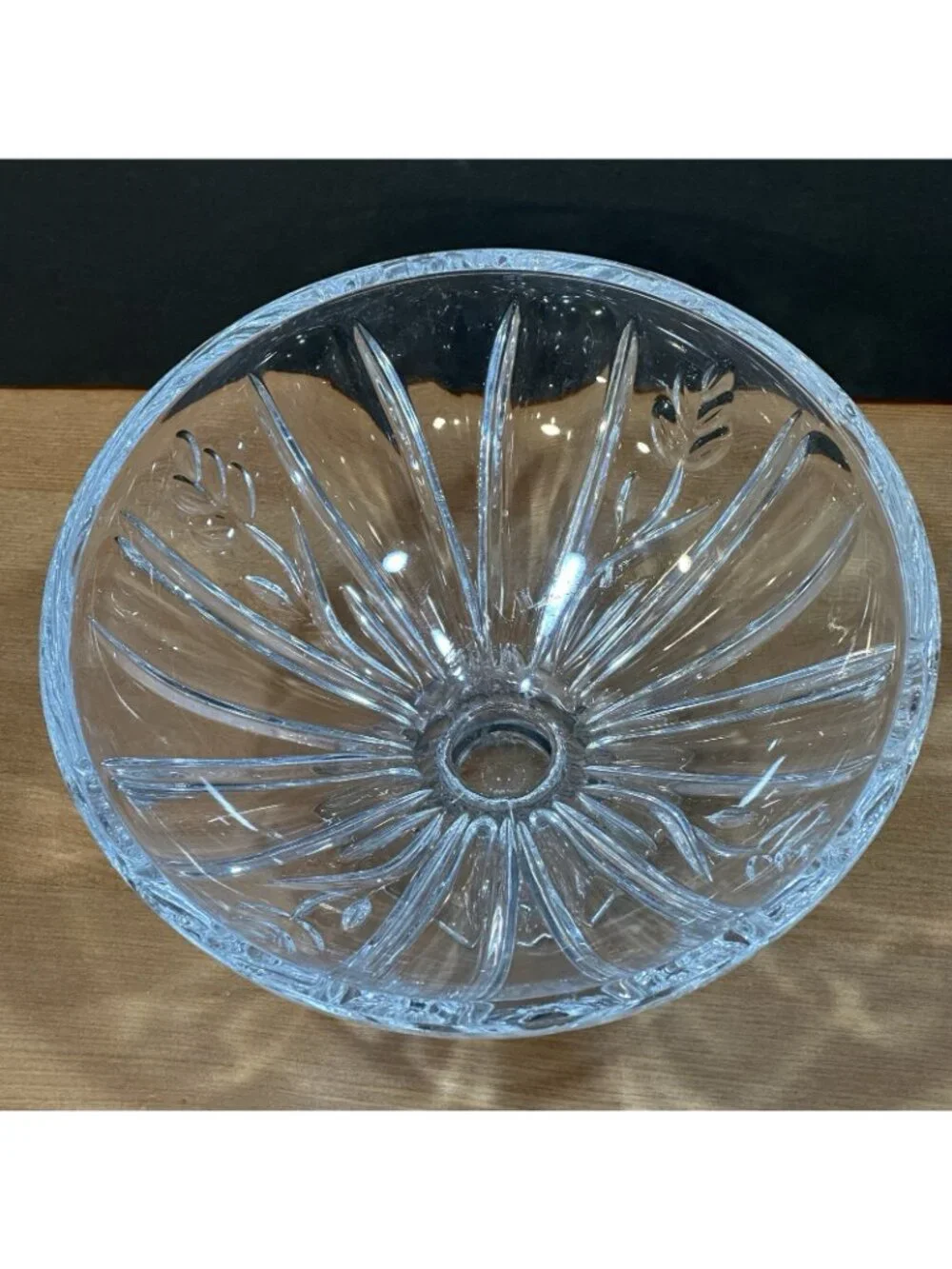 Vintage Crystal Footed Bowl Pedestal Candy Dish Starburst Fan 6.25